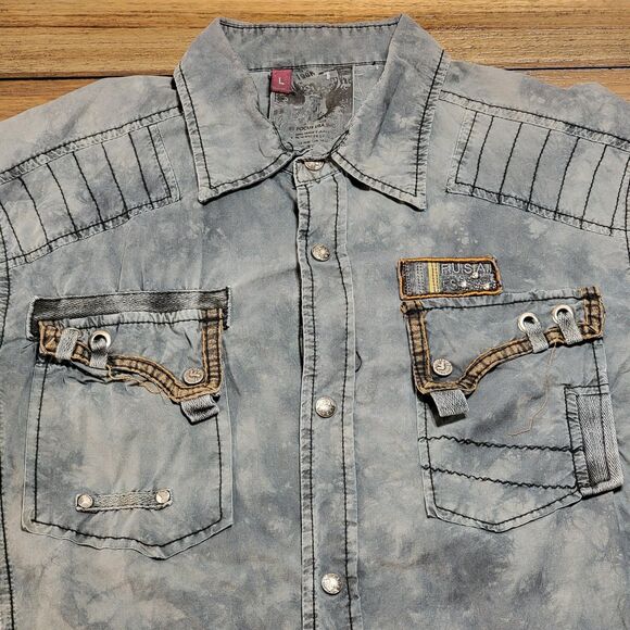 Focus U.S.A. Jeans Inc. Full Metal Snap LS Dark Grey Shirt - Size Large - Picture 2 of 11